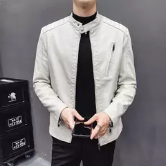 Jaqueta de couro falso para homens, casacos PU masculinos, outwear branco, outono, 2023 - comprar online