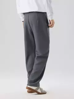 Calça casual plissada masculina, calça de terno plissada, cintura em faixas, estiramento, perna larga plissada, calça reta solta, nova, outono, 2023 - comprar online