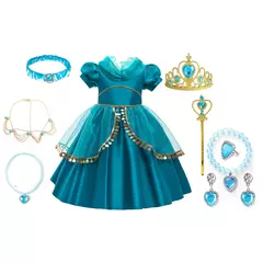 Michella moda meninas teal-azul princesa jasmim cosplay vestido de halloween vestido de festa de aniversário - Wolf Magazine