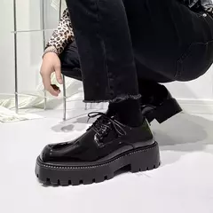 Imagem do Plataforma de couro coreana Oxfords para homens, deslizamento, fundo grosso, sapatos masculinos de derby, mocassins casuais, dedo do pé quadrado, sapatos formais