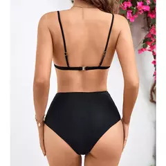 Conjunto de biquíni de três peças, sutiã acolchoado, borla, saia de praia de cintura alta, maiô de verão, moda sexy, monocromático na internet
