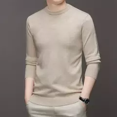Suéter de manga comprida com gola alta masculino, top macio, quente e confortável com base, cor sólida, 7 cores