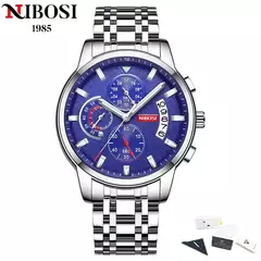 Imagem do Nibosi moda masculina relógios de aço inoxidável quartzo cronógrafo relógio à prova dwaterproof água marca luxo relógio para homem relogio masculino