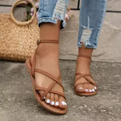 Imagem do Sapatos romanos casuais femininos, sandálias versáteis de verão, sapatos de praia confortáveis, fundo plano, nova moda, 2024