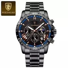 POEDAGAR-Relógio Quartzo de Luxo Masculino, Aço Inoxidável, Alta Qualidade, Impermeável, Luminoso, Cronógrafo, Data, Homem - loja online