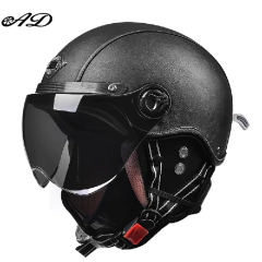 Capacetes AD Retro com viseira Harley, capacete de couro masculino, moto elétrica vintage, boné de segurança protegido para motor