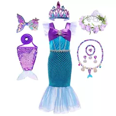 Meninas escala roxa princesa sereia ariel cosplay vestido de halloween vestido de festa de aniversário meninas verão praia vestido de férias - Wolf Magazine