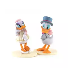Disney margarida pato artesanal boneca 10cm vestido de casamento pato donald modelo anime brinquedo decoração de bolo de casamento presente - loja online