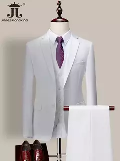 Terno monocromático de três peças masculino, vestido de noiva monocromático para noivo, colete e calça, marca de luxo, negócios formais, 14 cores, M-6XL - comprar online