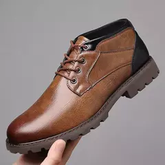 Botas de couro retrô masculinas, sapatos de cano alto, sapatos casuais para trabalho ao ar livre, botas de motocicleta punk plus size, inverno - Wolf Magazine