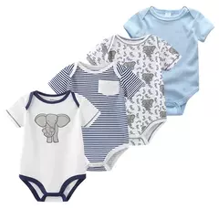 Macacão de algodão estampado para recém-nascidos, macacão manga curta, roupas de bebê menino e menina, 0-12m, 4 peças, verão - Wolf Magazine