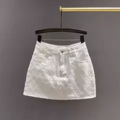 Mini vestido jeans de cintura alta feminino, estilo tweed, verão, novo visual, garota picante, anti-exposição, saia linha A, branco, 2024 - comprar online