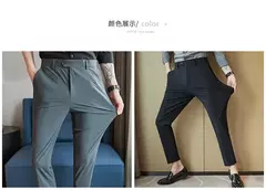 Calça elástica de seda gelada masculina, alta qualidade, respirável, casual, de negócios, escritório, social, primavera, verão, 2022