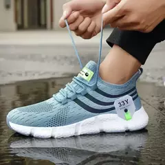Sapatilhas esportivas de malha leve respirável masculina, tênis casual ao ar livre, tênis preto, corrida atlética, tênis para caminhada - loja online