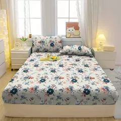 Lençol equipado com plantas e flores impressas para quarto, lençol, roupa de cama simples e moderna, com fronhas, 1 conjunto