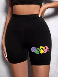 Meia-calça curta feminina casual fitness, amor engraçado, estampas gráficas de rosto sorridente, leggings elásticas altas, roupas esportivas femininas finas e macias - loja online