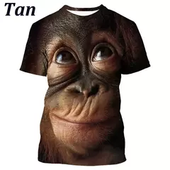 T-shirt de macaco divertido estampada em 3D para homens e mulheres, blusa de manga curta, camisa animal, lazer, verão, moda nova, 2022