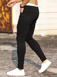 Moda masculina rua rasgado jeans preto puro estiramento apertado pequeno pé lápis calças namorado clube roupas denim ropa hombre - comprar online