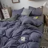 Conjunto de cama japonês simples para mulheres, cama de linho, lençol plano, fronha, linho, gêmeo completo e queen, rosa, monocromático e poliéster