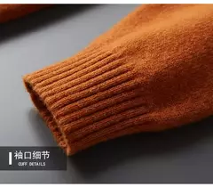Pulôver Jacquard de cadeia dupla para homens, suéter de gola alta, camisa de fundo de malha 100% lã merino nova, outono e inverno - comprar online