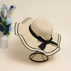 Imagem do Chapéus De Verão Para As Mulheres Chapéu De Sol Praia Moda Feminina Flat Bowknot Panama Lady Casual Chapéus De Sol Para As Mulheres Chapéu De Palha