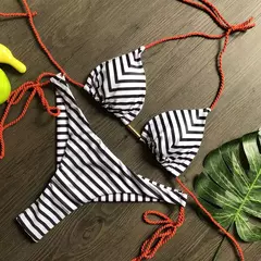 Imagem do RUOTONGSEPT-maiô atado para mulheres, conjunto de biquíni listrado, moda praia sexy tanga, biquínis brasileiros bandagem, 2022