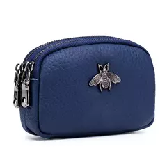 Mulheres couro de vaca com zíper duplo Carteiras Bolsa, Bee Cartão Hole Bag, Batom Case, Couro Mini fone de ouvido Coin Purse, feminino - comprar online