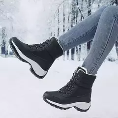 Botas de neve de plataforma antiderrapante para mulheres, Ankle Boots de pele quente, Cunhas impermeáveis, Botas altas para coxa, Sapatos de inverno - loja online