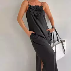 Vestido maxi solto sem mangas feminino, monocromático, halter de flores, festa elegante, streetwear, moda feminina, Novo, 3D, 2024 - Wolf Magazine