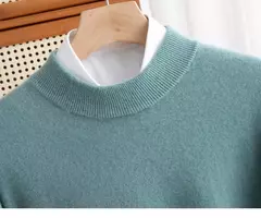 Pulôver de malha de lã de gola meia alta masculino, suéter quente de cor sólida, blusa casual de negócios 100% lã, outono inverno - Wolf Magazine