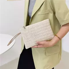 Fsafashion-bolsa de tecido palha para mulheres, bolsa casual para férias, bolsas com alça superior, bolsas de ombro retrô artesanais, moda feminina, 2024