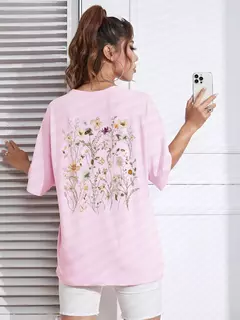 Lindos clusters de flores femininos estampa camisetas de algodão, tops casuais respiráveis macios de manga curta, roupas de rua soltas e confortáveis - loja online