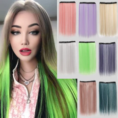 Extensões de cabelo liso sintético de 50 cm com 4 cartões, clipe em rabos de cavalo, perucas rosa/azul/roxo, perucas de Halloween/Natal