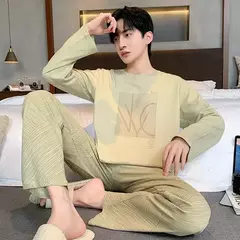 Pijama de algodão de duas peças masculino, calça de manga comprida, traje caseiro, estudante e adolescente, novo outono - Wolf Magazine