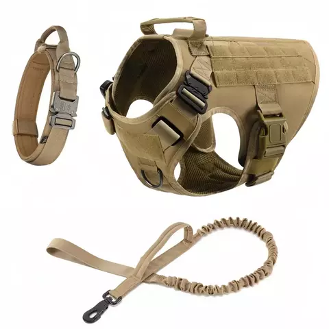 Conjunto de arnês e coleira para cães grandes, pastor alemão malinois, treinamento, colete de caminhada, conjunto de coleira e arnês para cães de todas as raças