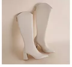 Botas de joelho com zíper alto para mulheres, salto alto grosso, simples, plus size, 34-43, outono, inverno, novo - loja online