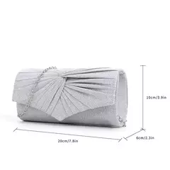 Embreagem de lantejoulas prateadas para mulheres, bolsas de noite, bolsas de ombro de cadeia, bolsas de luxo para jantar