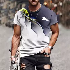 T-shirt estampada em gradiente masculino, camisa de manga curta, roupa casual ao ar livre, tamanho grande, moda street, 2024 - Wolf Magazine