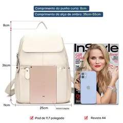 Mochila Zency-Anti-Roubo de Couro Feminina, Mochila de Grande Capacidade, Bolsa Designer de Viagem, Couro Branco, Qualidade, Elegante, A ++