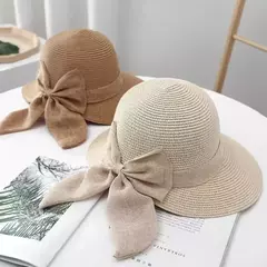 Chapéu de palha bowknot aba larga para mulheres, boné de praia, proteção UV, boné panamá respirável, chapéu balde casual, moda verão