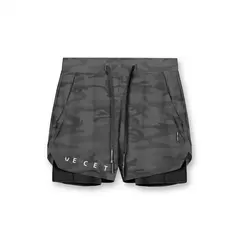 Calções esportivos masculinos de deck duplo, secagem rápida, moletom de corrida muscular, 2 em 1, treino de fitness, verão