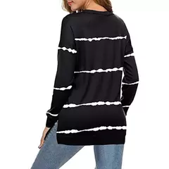 Túnica casual listrada de manga comprida com gola O para mulheres, camisa de algodão solta, tops e blusas, plus size, roupas femininas, primavera, 2023 na internet