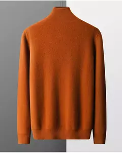 Pulôver de malha de pescoço masculino, manga longa, camisa grossa quente, 100% lã merino, cor sólida, nova, outono e inverno na internet