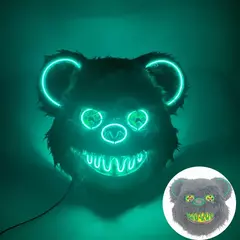 Imagem do Halloween light up máscara de terror brilhante urso sangrento assassino máscara piscando néon assustador urso máscara para cosplay máscara assassina decoração