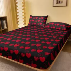 Em forma de coração impresso fosco cabido folha, quarto impresso tampa de cama, 1 cama moderna simples, não incluído (fronhas) - comprar online