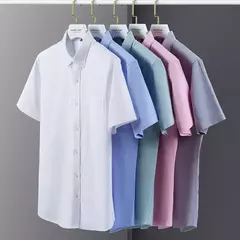 Camisas de manga curta masculina, camisas finas masculinas, blusa social e empresarial, camisa Oxford monocromática de alta qualidade, 100% algodão, verão