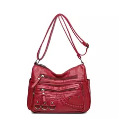 Imagem do Bolsa de bolso multi couro PU vintage feminina, bolsas de ombro transversais femininas, bolsas de design de luxo, alta qualidade, 2023