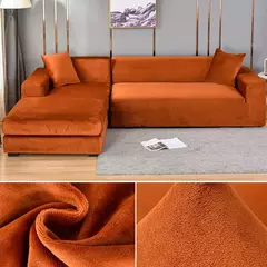 Imagem do Tampa de veludo grosso do sofá para a sala de estar, tampa elástica, sofá de canto em forma L, estiramento, 1,2, 3,4 Seater
