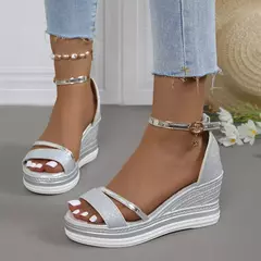 Sandálias de cunhas de dedo aberto para mulheres, sapatos casuais rasos, salto alto, plataforma, sandálias sexy designer, nova moda, verão, 2024 - comprar online