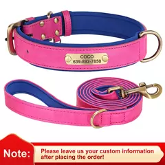 Coleira de identificação de cachorro personalizada com coleira macia acolchoada de couro PU conjunto de coleira e coleira anti-perda para cães pequenos, médios e grandes
